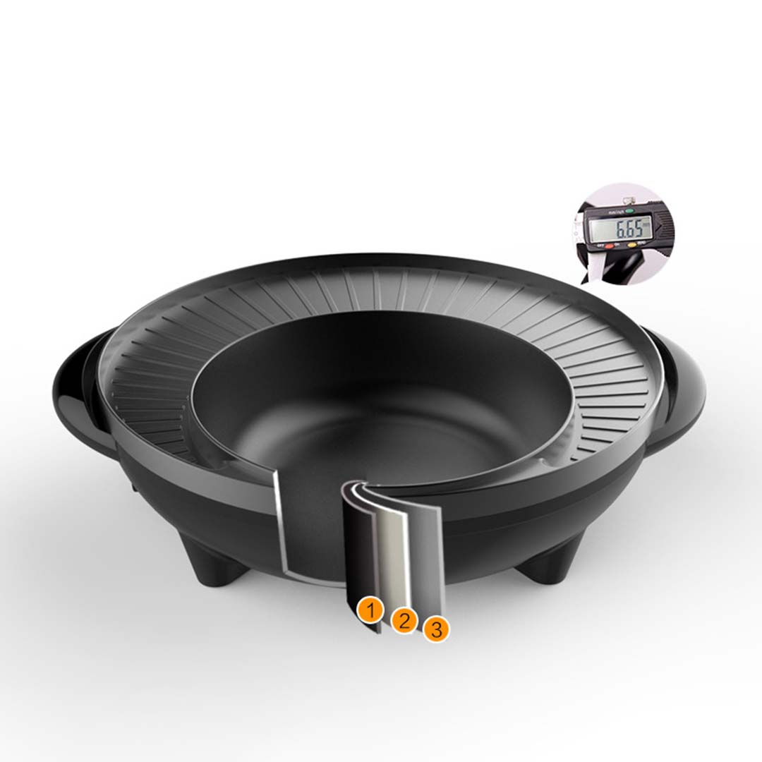 NNEAGS 2X 2 in 1 Electric Stone Coated Teppanyaki Grill Plate Steamboat Hotpot 3-5 Person-2