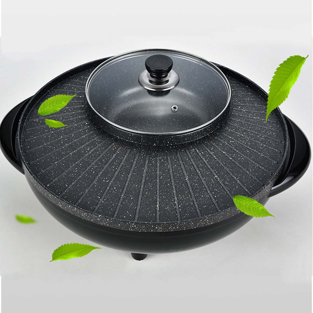 NNEAGS 2X 2 in 1 Electric Stone Coated Teppanyaki Grill Plate Steamboat Hotpot 3-5 Person-3