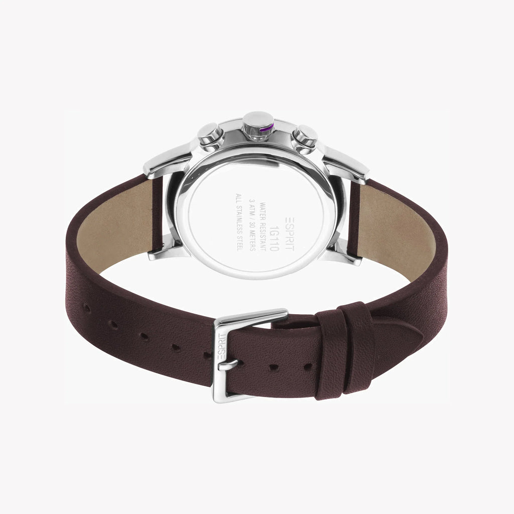 Esprit Men's Brown Leather Watch, Black Dial | Es1g013m0075