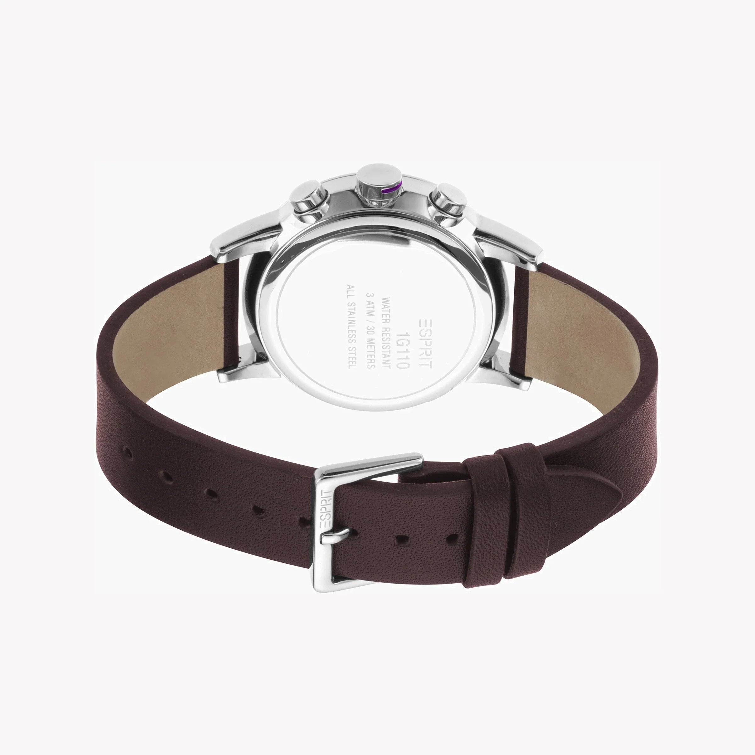 Esprit Men's Brown Leather Watch, Black Dial | Es1g013m0075