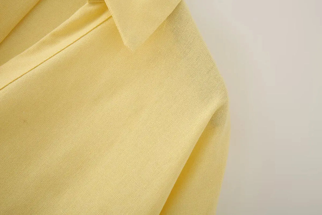 2025 Chemise Femme and Summer Women's Casual FashionYellow Blouse Work Simple Loose Sleeves Single breasted Collar