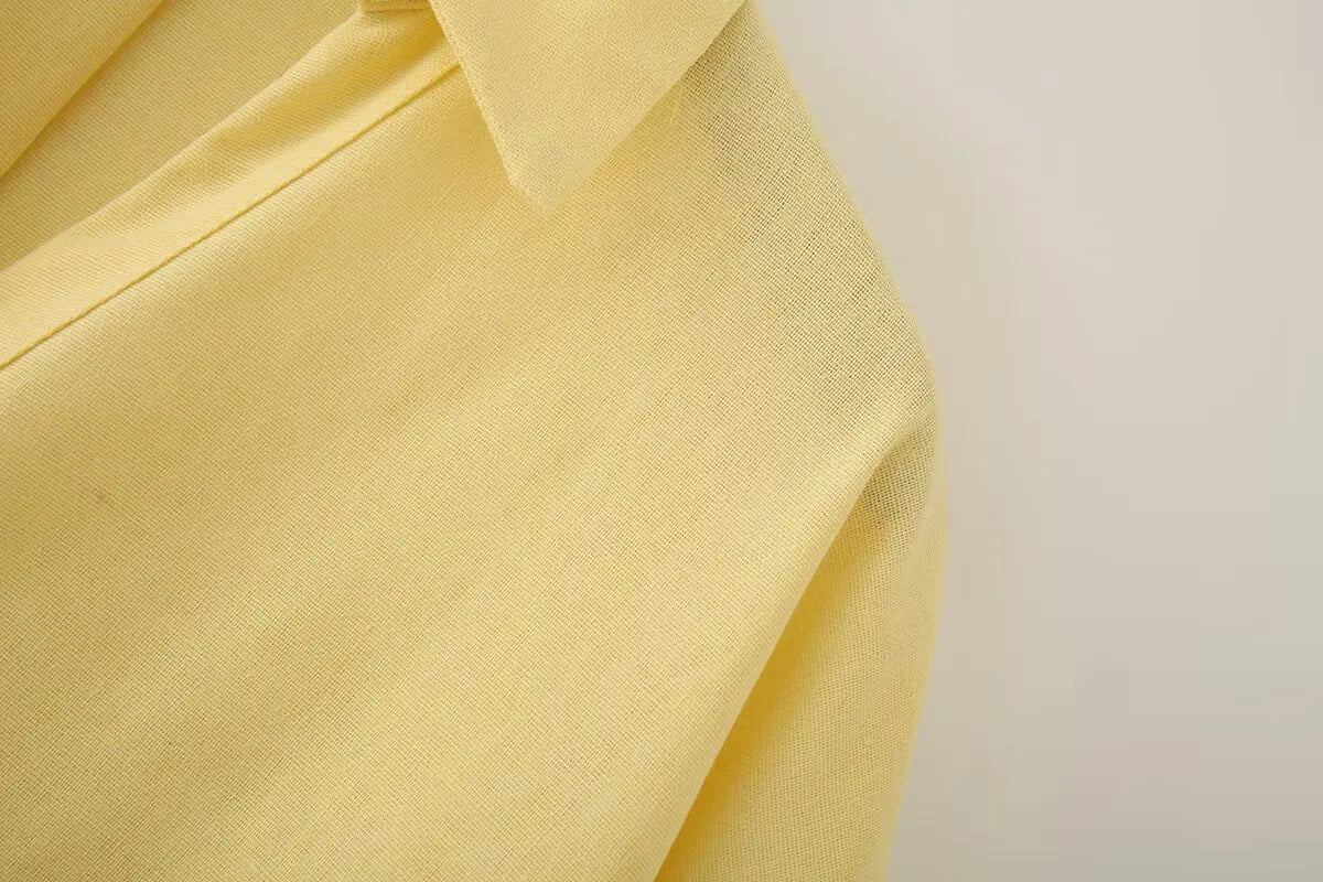 2025 Chemise Femme and Summer Women's Casual FashionYellow Blouse Work Simple Loose Sleeves Single breasted Collar