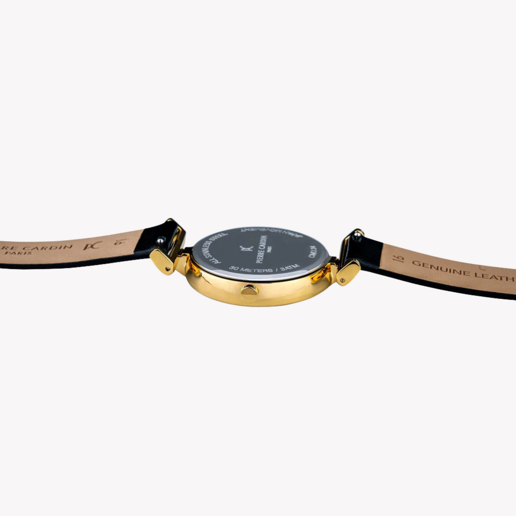 Pierre Cardin Women's Black Leather Watch, Gold Case | Cmd.3518