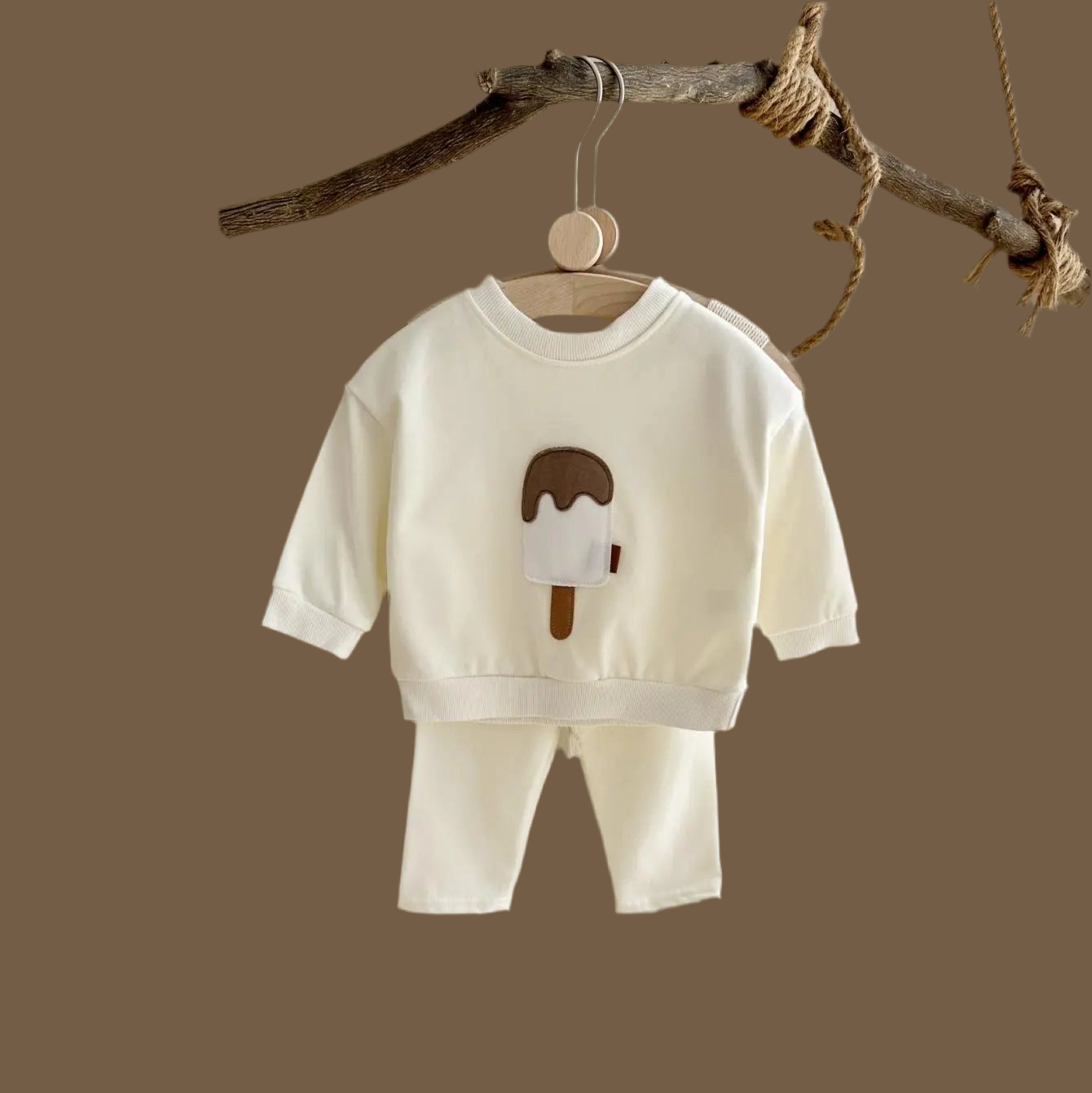 Autumn Baby Boys Girls Clothing Set Casual Ice Cream Pattern Patchwork Long Sleeved Pants Kids Cotton Suits Spring