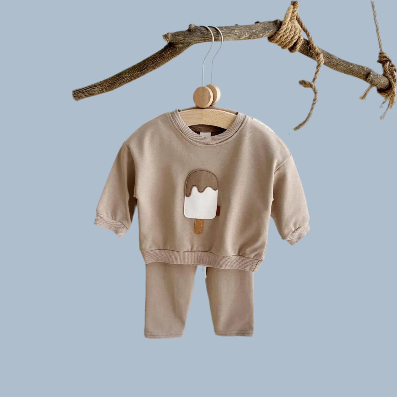 Autumn Baby Boys Girls Clothing Set Casual Ice Cream Pattern Patchwork Long Sleeved Pants Kids Cotton Suits Spring