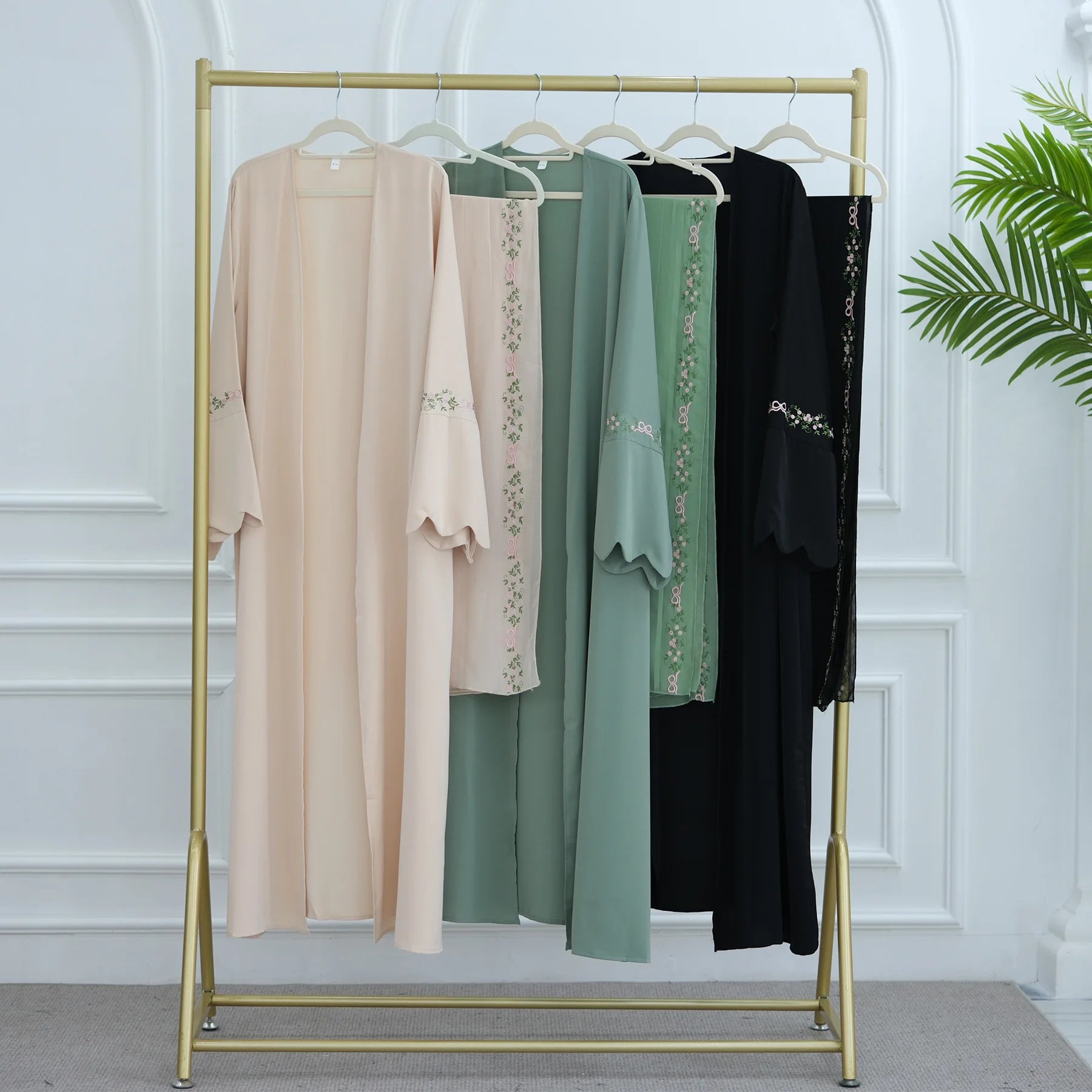 2025 Women's Dresses Embroidery Luxury Abaya Dubai Womens Clothing Front Open Abaya and Hijab 2 Piece Set Islamic Clothing