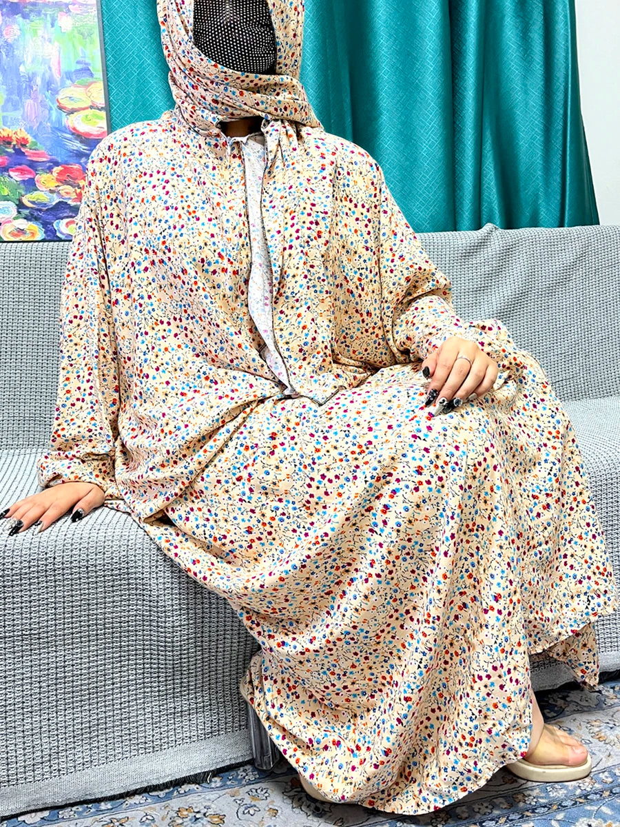 Abayas For Women Dubai Traditional Festival Ramadan Floral Cotton Prayer Garment African Nigeria Clothes Connect Hijab Turban
