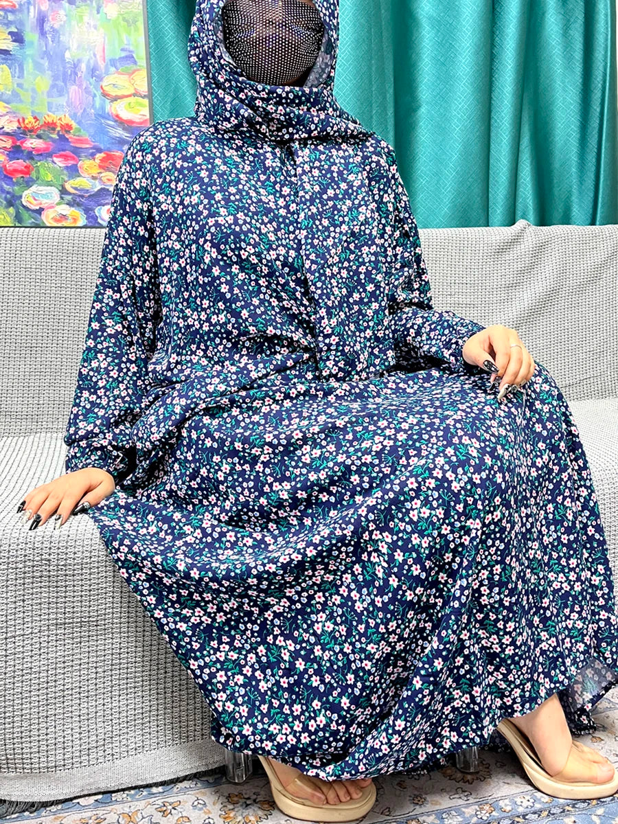 Abayas For Women Dubai Traditional Festival Ramadan Floral Cotton Prayer Garment African Nigeria Clothes Connect Hijab Turban