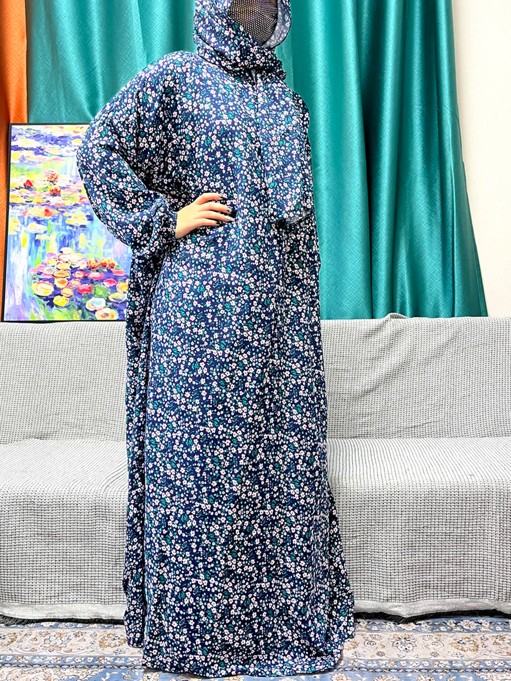 Abayas For Women Dubai Traditional Festival Ramadan Floral Cotton Prayer Garment African Nigeria Clothes Connect Hijab Turban