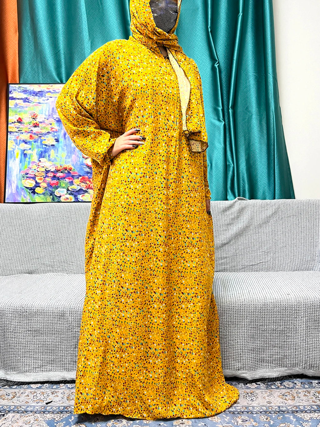 Abayas For Women Dubai Traditional Festival Ramadan Floral Cotton Prayer Garment African Nigeria Clothes Connect Hijab Turban