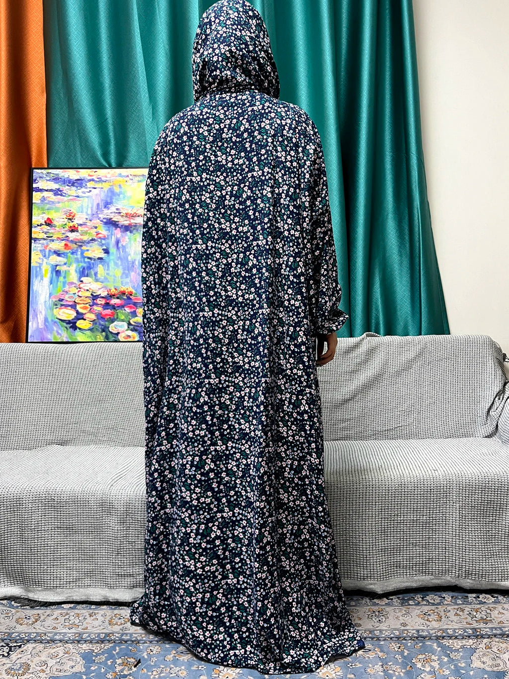 Abayas For Women Dubai Traditional Festival Ramadan Floral Cotton Prayer Garment African Nigeria Clothes Connect Hijab Turban