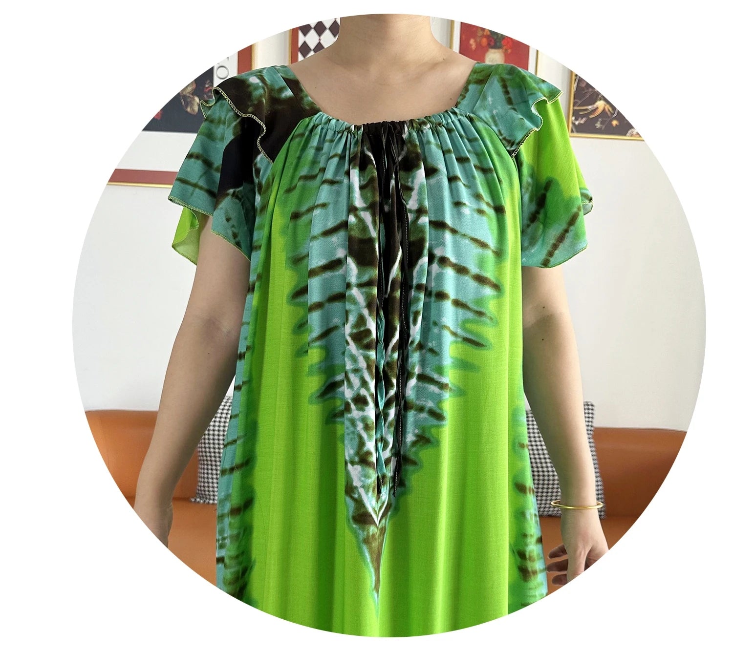 Abaya for Women  African Lady Short Sleeve Loose Dress Solid Cotton Boat-Neck Floral Boubou Maxi Islam Women African Clothes