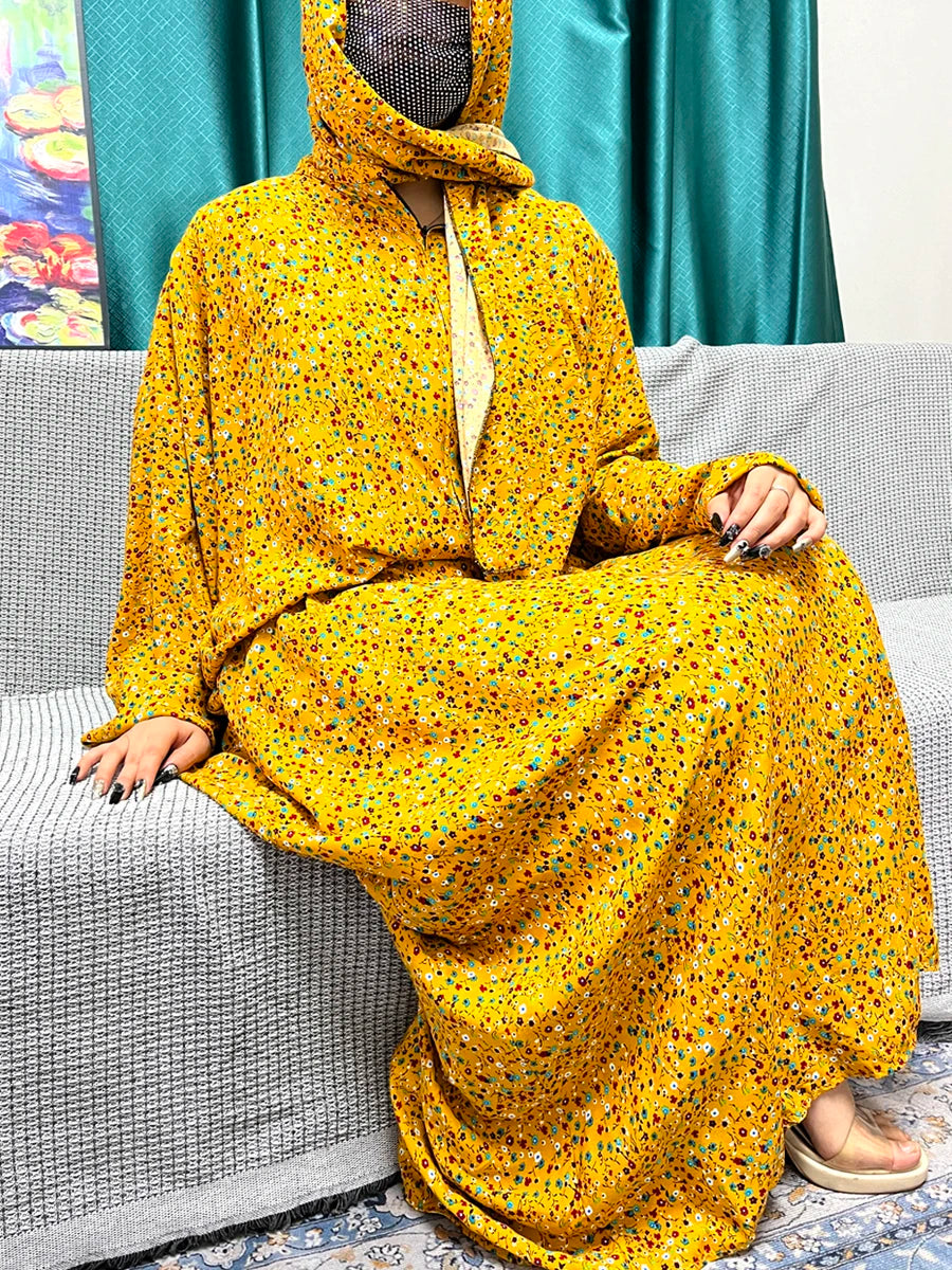 Abayas For Women Dubai Traditional Festival Ramadan Floral Cotton Prayer Garment African Nigeria Clothes Connect Hijab Turban