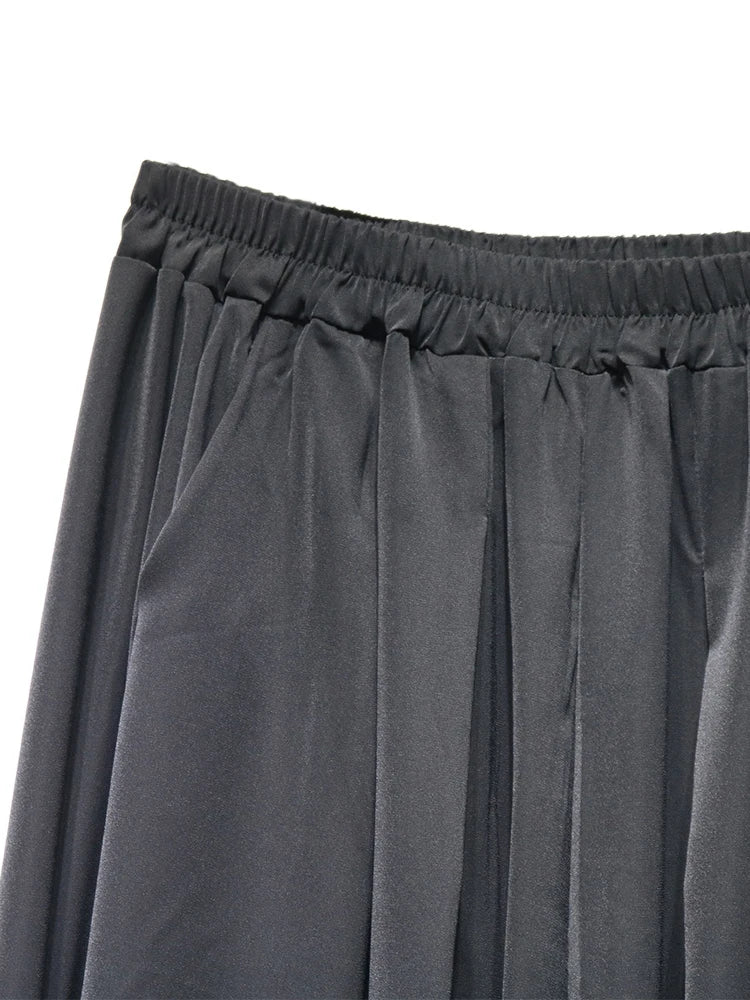 [EAM] High Elastic Waist Black Pattern Printed Long Wide Leg Pants New Trousers Women Fashion Tide Spring Autumn 2025 1DJ0899