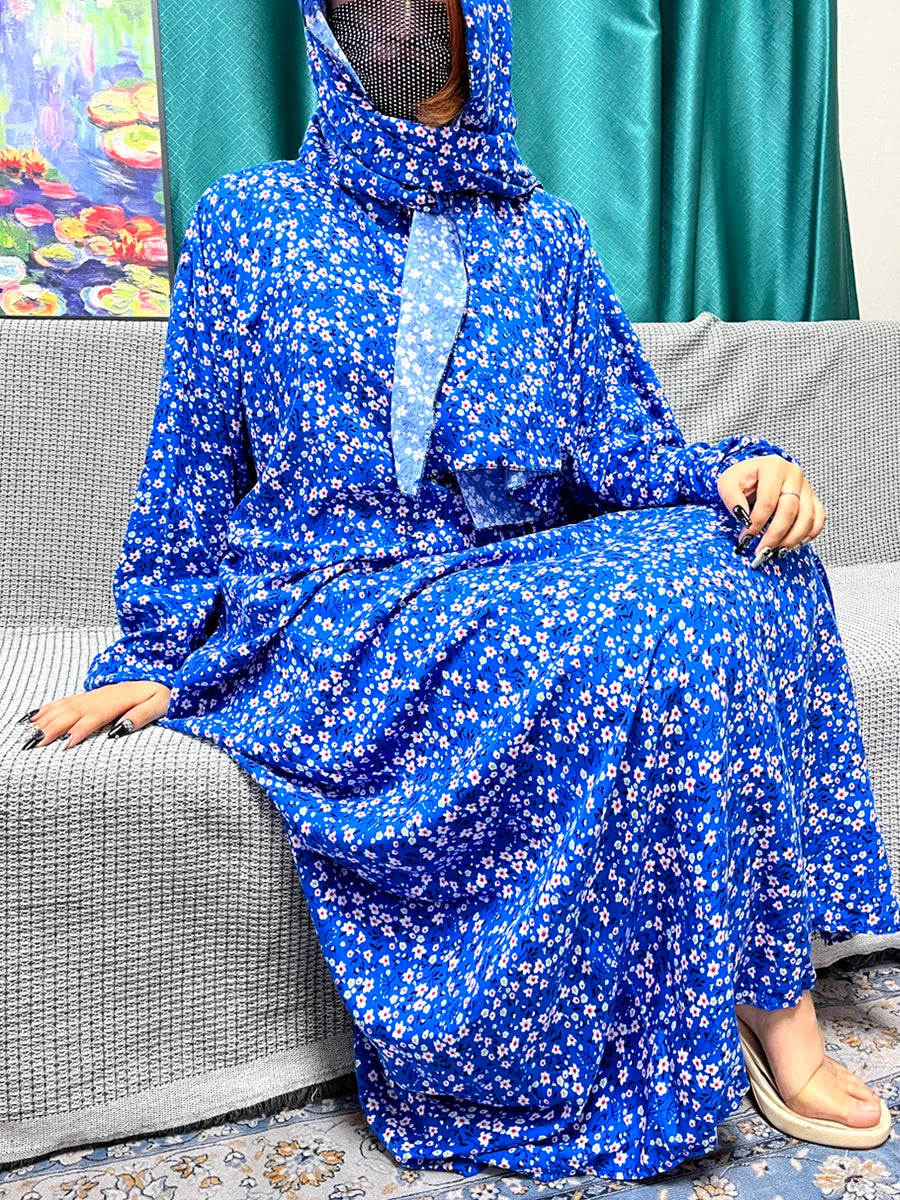 Abayas For Women Dubai Traditional Festival Ramadan Floral Cotton Prayer Garment African Nigeria Clothes Connect Hijab Turban
