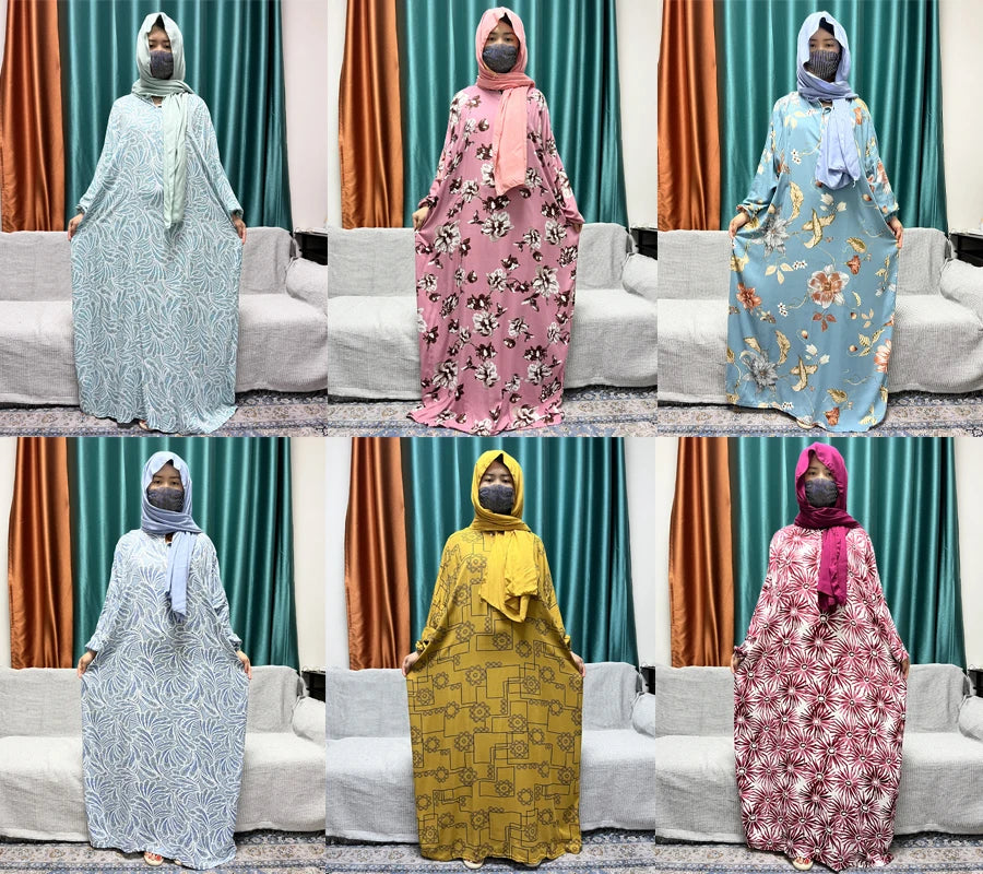 Abayas For Women Dubai Traditional Festival Ramadan Floral Cotton Prayer Garment African Nigeria Clothes Connect Hijab Turban