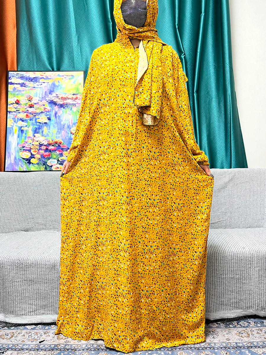 Abayas For Women Dubai Traditional Festival Ramadan Floral Cotton Prayer Garment African Nigeria Clothes Connect Hijab Turban