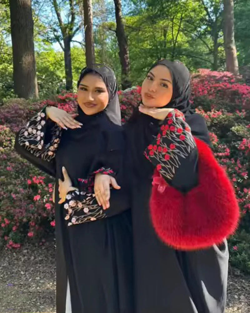 Djellaba Embroidery Open Dress Women Abaya Muslim Kimono Dresses Dubai Jalabiya Abayas Kaftan Islam Morocco Vestidos Kimono