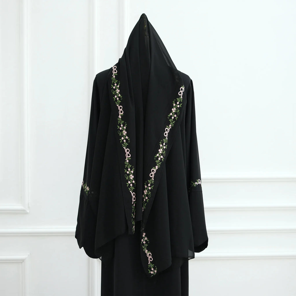 2025 Women's Dresses Embroidery Luxury Abaya Dubai Womens Clothing Front Open Abaya and Hijab 2 Piece Set Islamic Clothing
