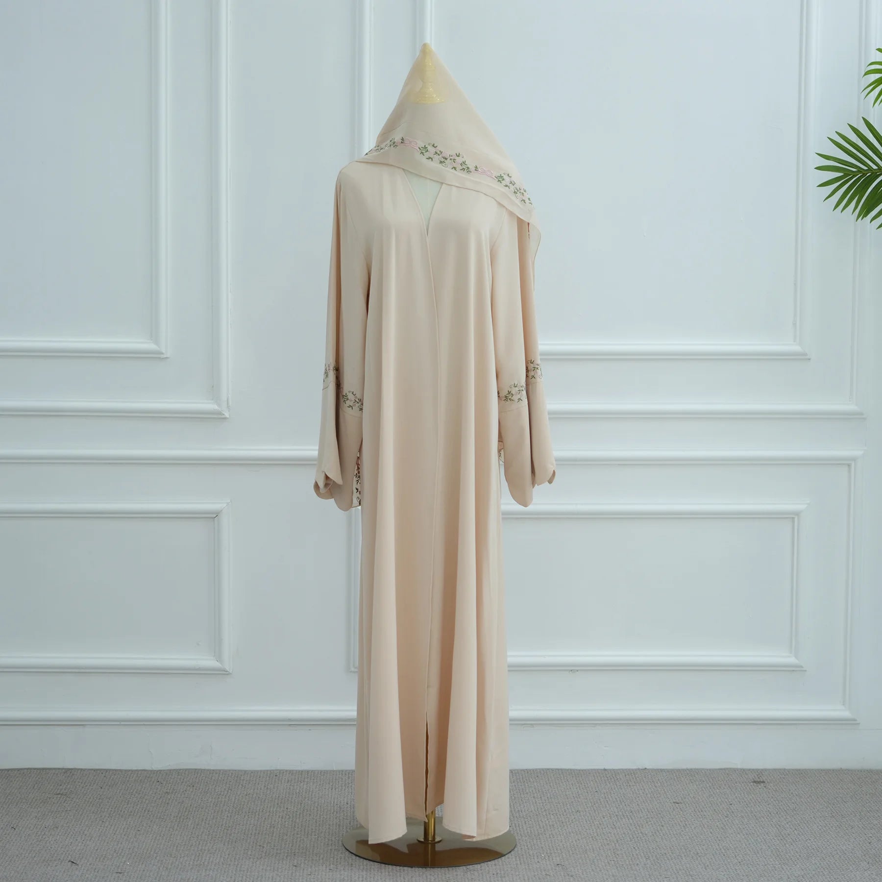 2025 Women's Dresses Embroidery Luxury Abaya Dubai Womens Clothing Front Open Abaya and Hijab 2 Piece Set Islamic Clothing