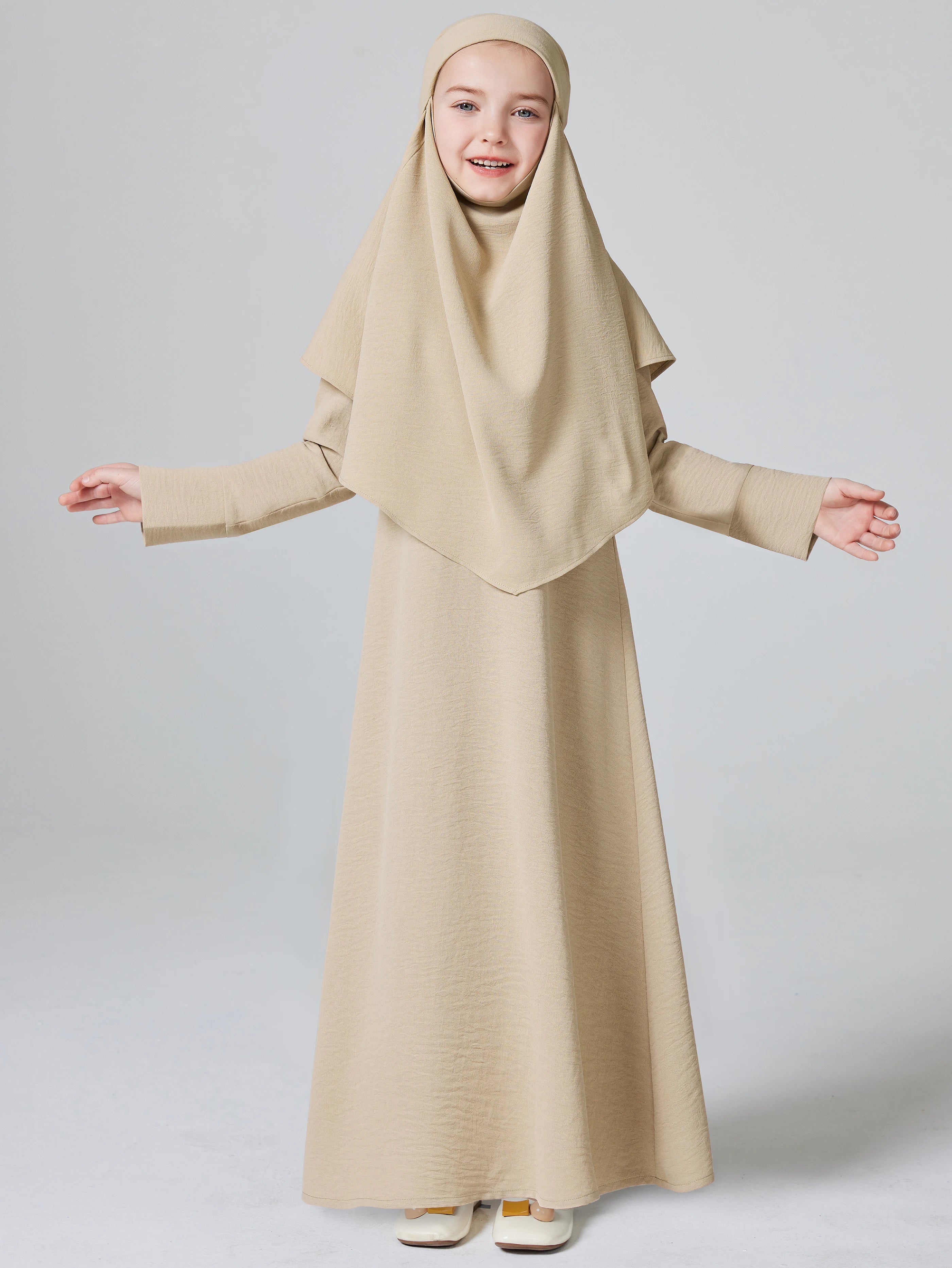 Abaya Ramadan Kebaya Girls 2pcs Muslim Outfits, Long Sleeve Dress + Hijab Set, Kids Abayas Girls Dubai Khimar