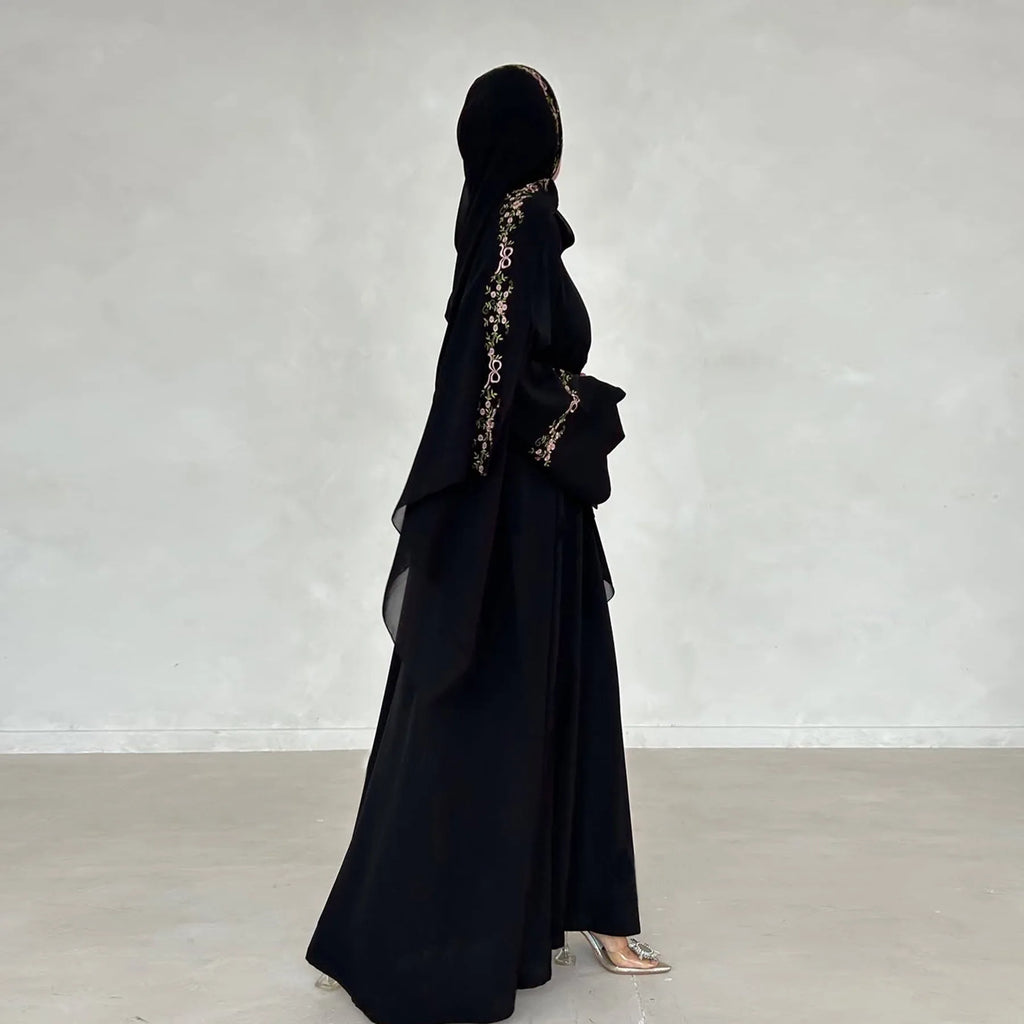 2025 Women's Dresses Embroidery Luxury Abaya Dubai Womens Clothing Front Open Abaya and Hijab 2 Piece Set Islamic Clothing