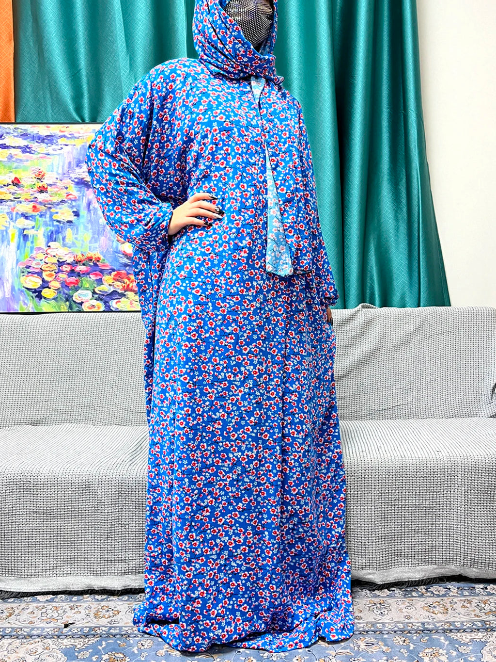 Abayas For Women Dubai Traditional Festival Ramadan Floral Cotton Prayer Garment African Nigeria Clothes Connect Hijab Turban