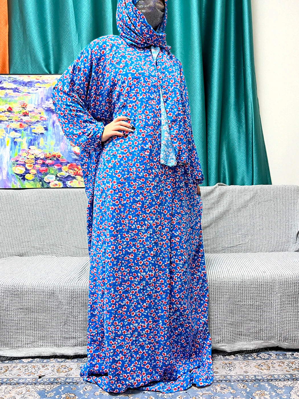 Abayas For Women Dubai Traditional Festival Ramadan Floral Cotton Prayer Garment African Nigeria Clothes Connect Hijab Turban