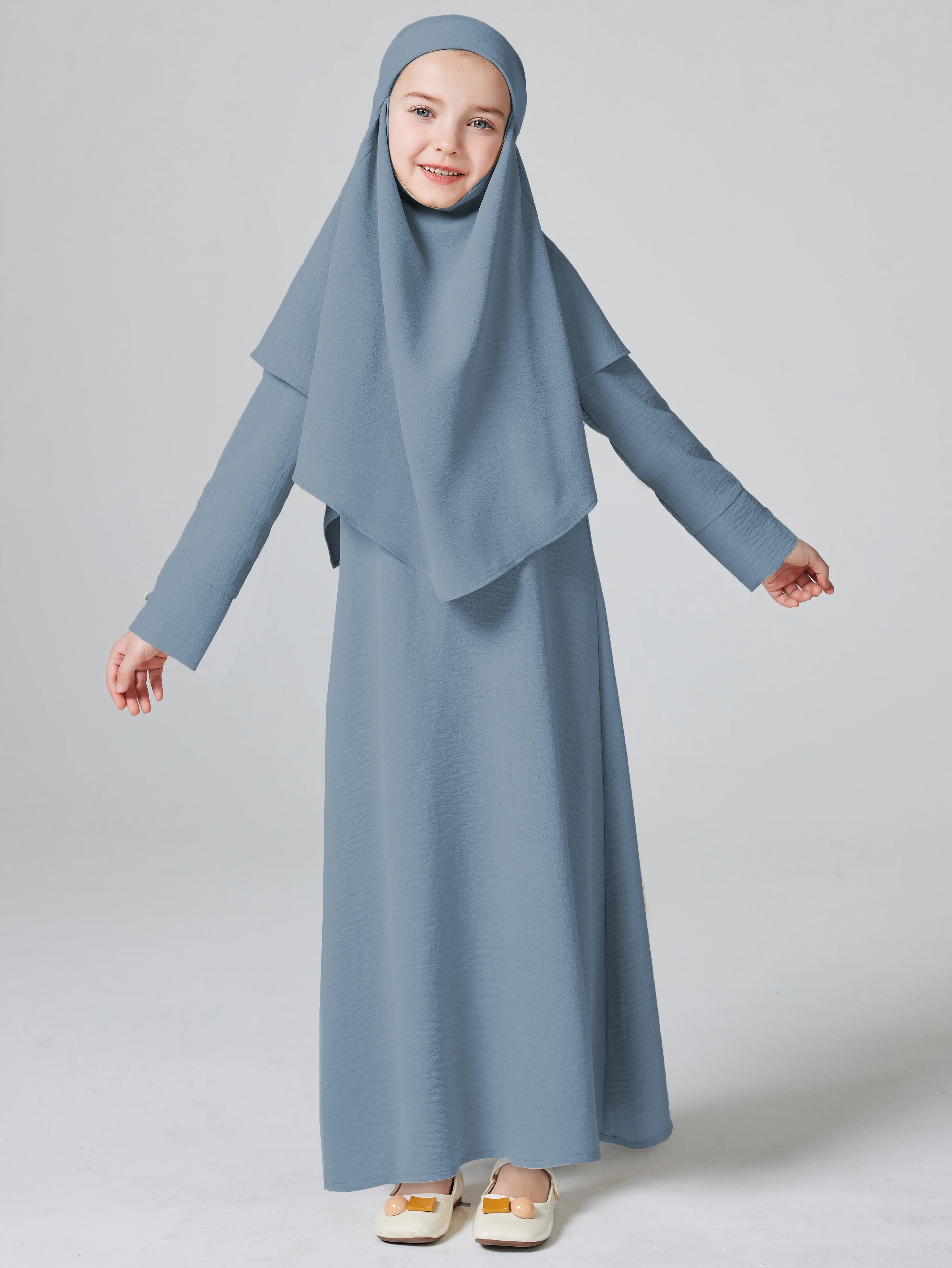 Abaya Ramadan Kebaya Girls 2pcs Muslim Outfits, Long Sleeve Dress + Hijab Set, Kids Abayas Girls Dubai Khimar