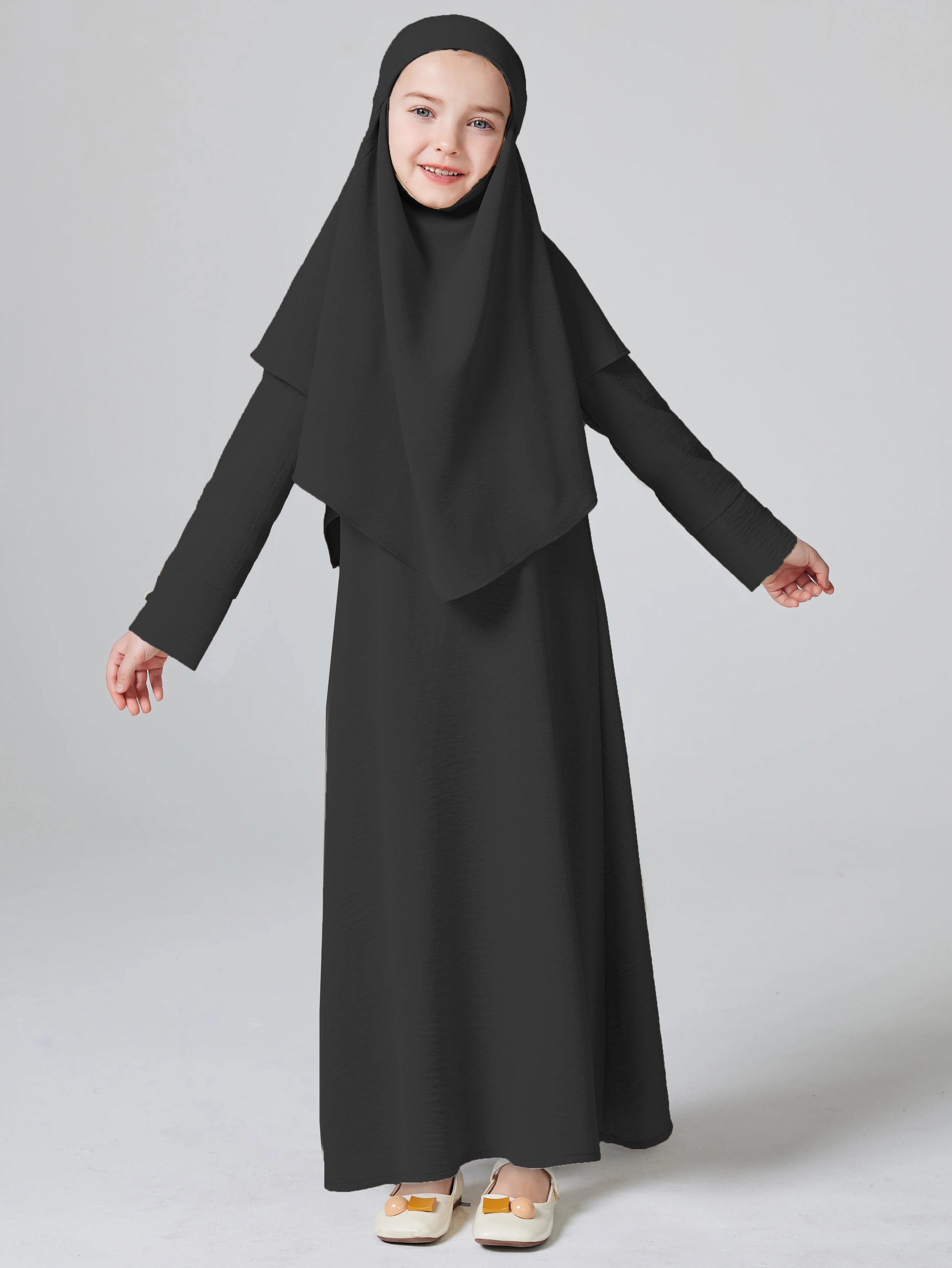 Abaya Ramadan Kebaya Girls 2pcs Muslim Outfits, Long Sleeve Dress + Hijab Set, Kids Abayas Girls Dubai Khimar