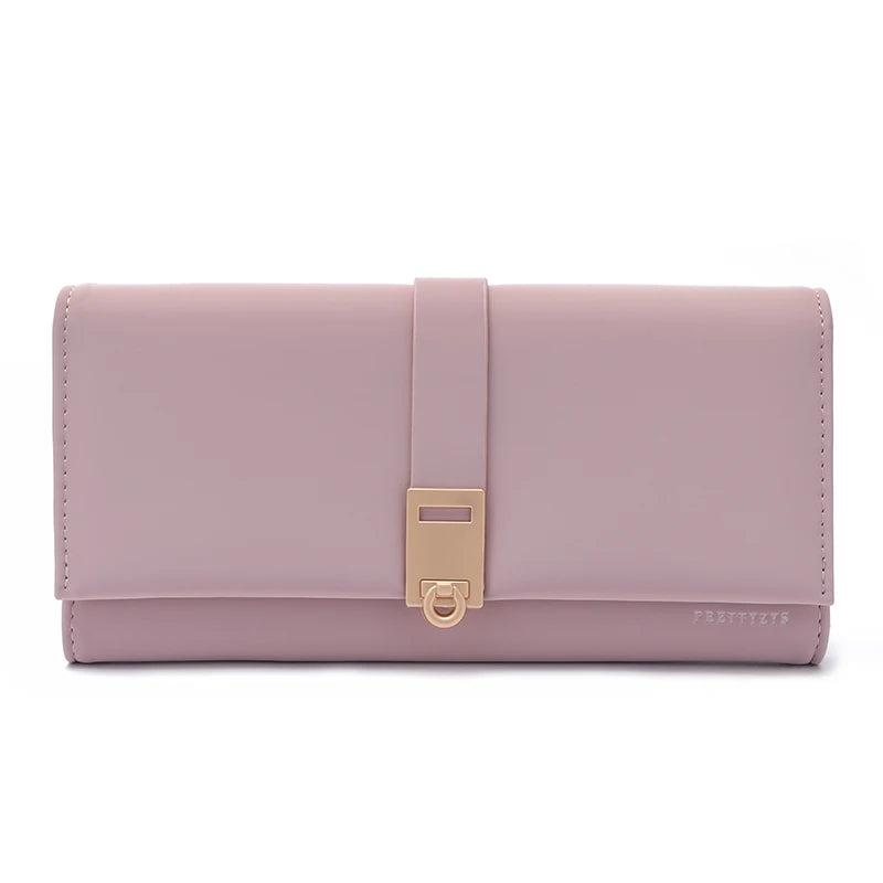 Autumn and winter new wallet women's long South Korea and South Korea small fresh PU leather solid color three fold bag simple s