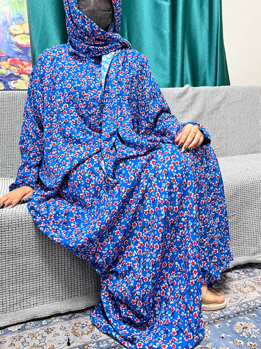 Abayas For Women Dubai Traditional Festival Ramadan Floral Cotton Prayer Garment African Nigeria Clothes Connect Hijab Turban
