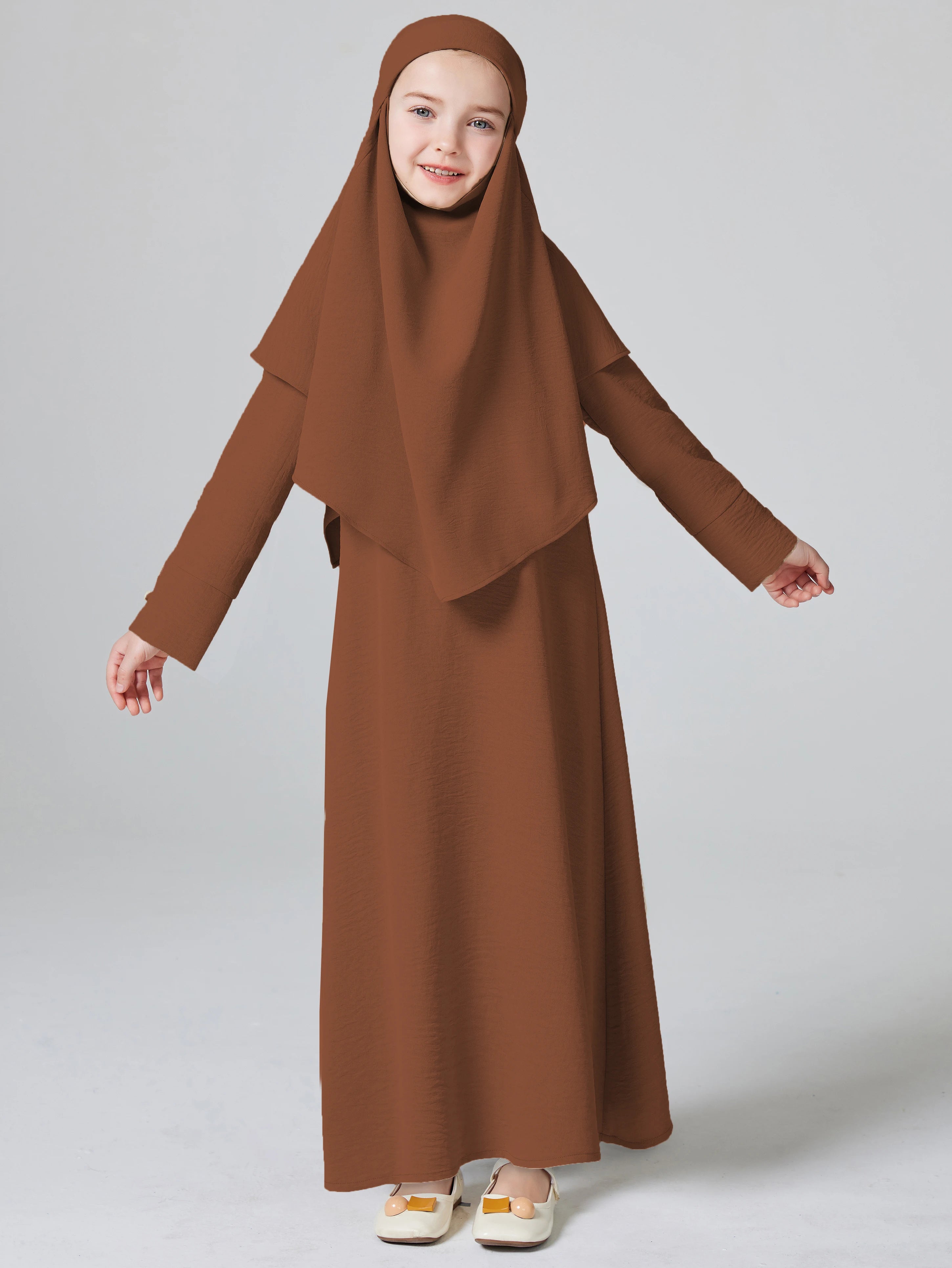 Abaya Ramadan Kebaya Girls 2pcs Muslim Outfits, Long Sleeve Dress + Hijab Set, Kids Abayas Girls Dubai Khimar