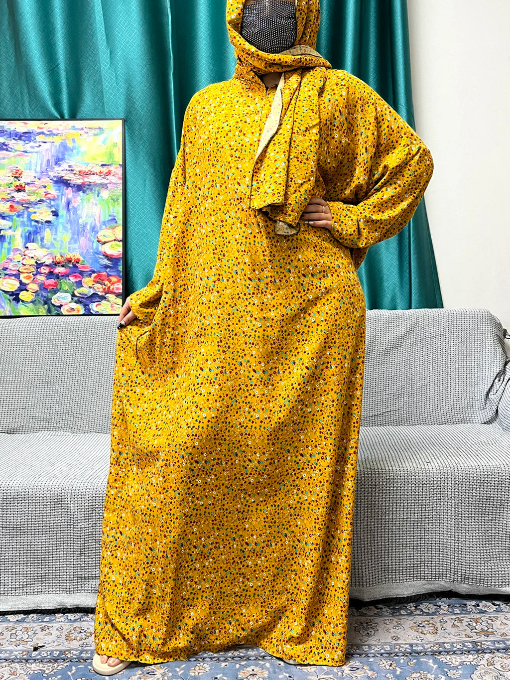 Abayas For Women Dubai Traditional Festival Ramadan Floral Cotton Prayer Garment African Nigeria Clothes Connect Hijab Turban