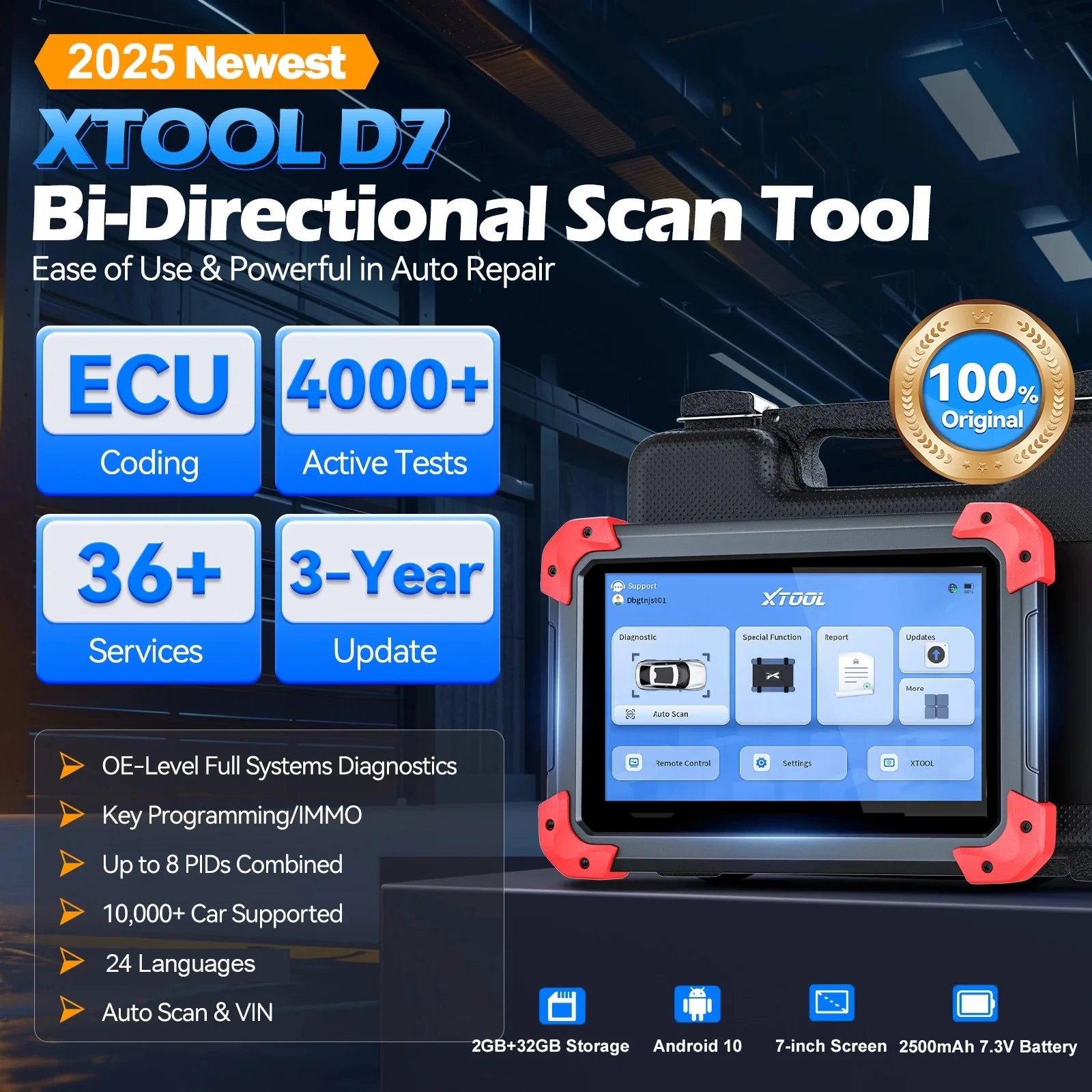XTOOL D7 All Systems Car Diagnostics Tool Bidirectional Scanner 36+ Reset ECU Coding Key Programmer with CANFD/DOIP/FCA OBD2 Sca