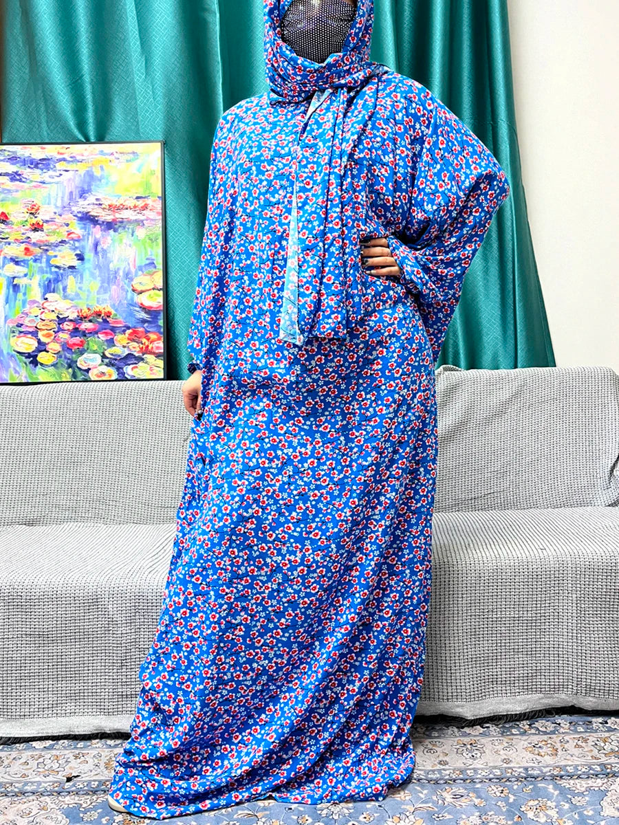 Abayas For Women Dubai Traditional Festival Ramadan Floral Cotton Prayer Garment African Nigeria Clothes Connect Hijab Turban