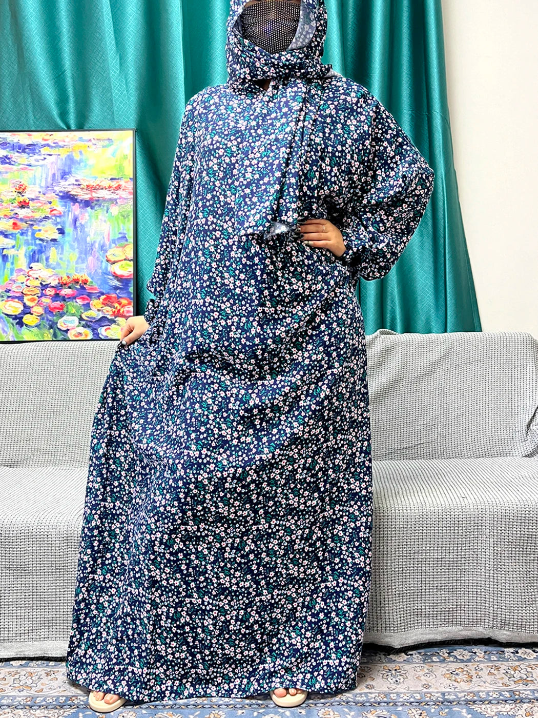 Abayas For Women Dubai Traditional Festival Ramadan Floral Cotton Prayer Garment African Nigeria Clothes Connect Hijab Turban