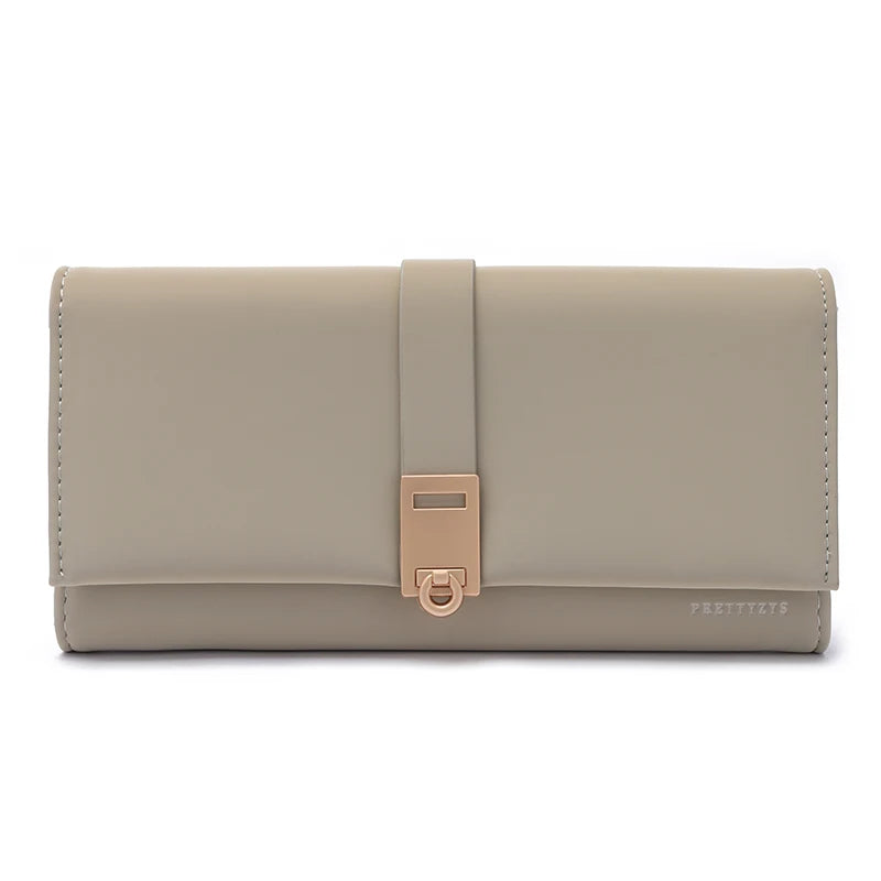 Autumn and winter new wallet women's long South Korea and South Korea small fresh PU leather solid color three fold bag simple s