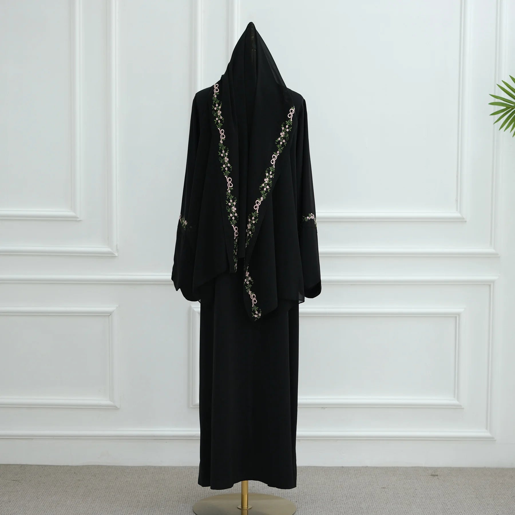 2025 Women's Dresses Embroidery Luxury Abaya Dubai Womens Clothing Front Open Abaya and Hijab 2 Piece Set Islamic Clothing