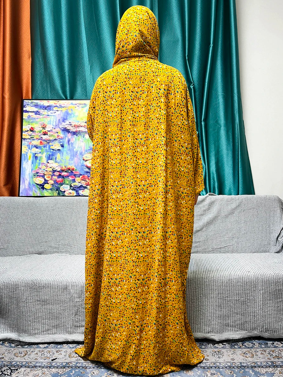 Abayas For Women Dubai Traditional Festival Ramadan Floral Cotton Prayer Garment African Nigeria Clothes Connect Hijab Turban