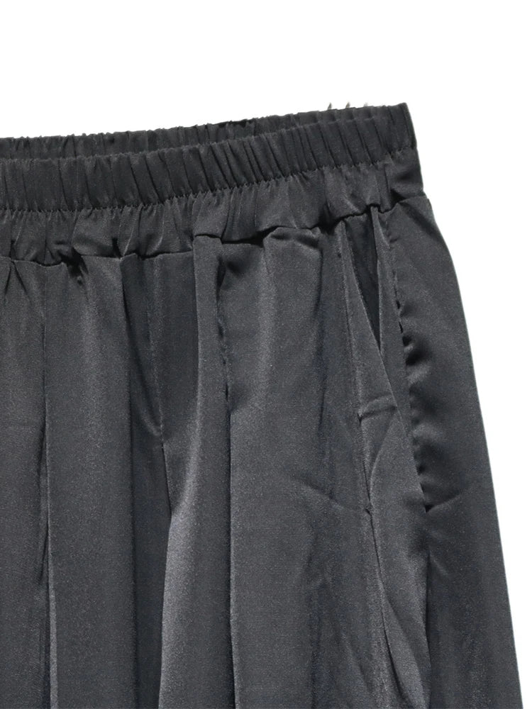 [EAM] High Elastic Waist Black Pattern Printed Long Wide Leg Pants New Trousers Women Fashion Tide Spring Autumn 2025 1DJ0899