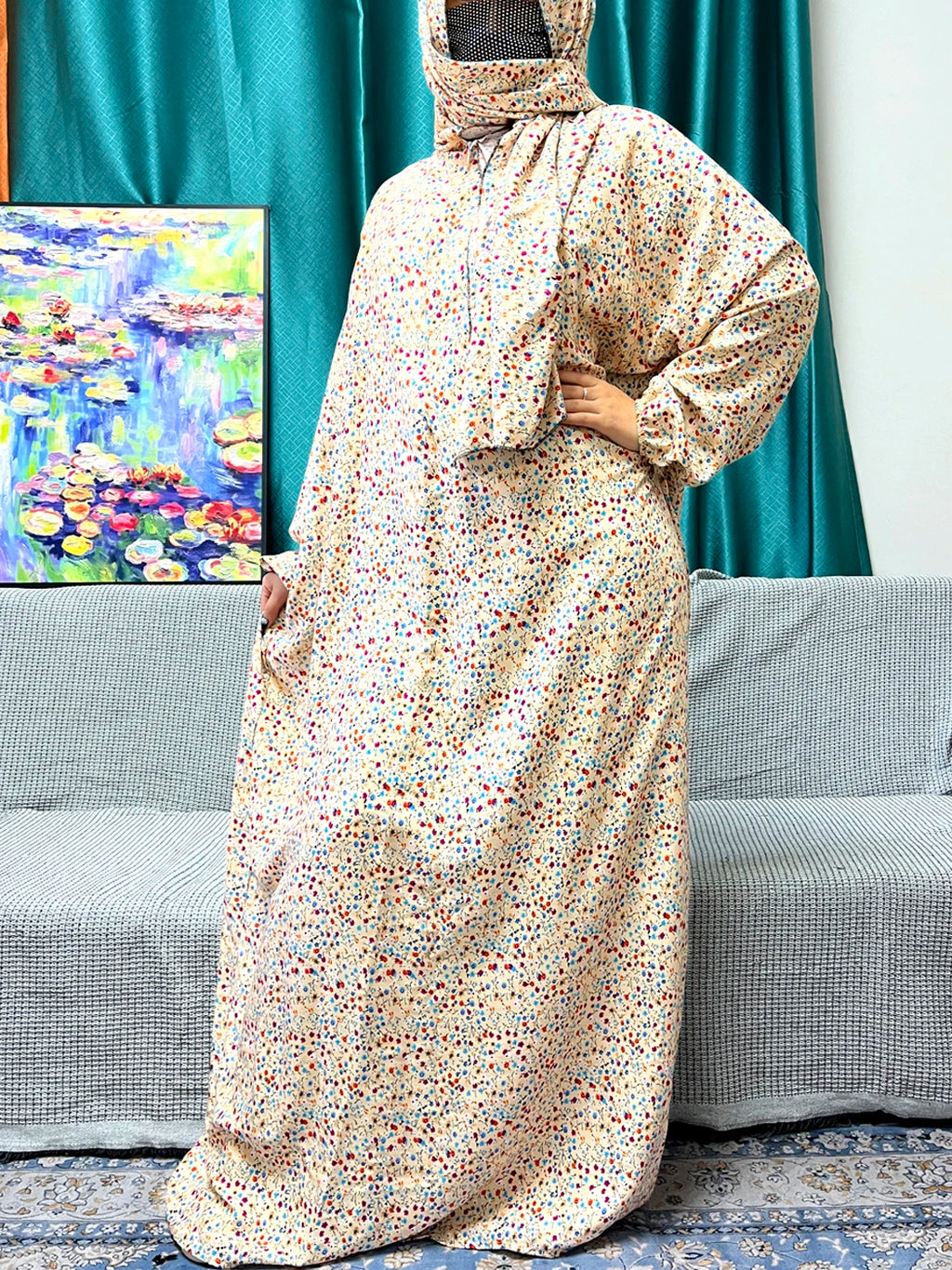 Abayas For Women Dubai Traditional Festival Ramadan Floral Cotton Prayer Garment African Nigeria Clothes Connect Hijab Turban