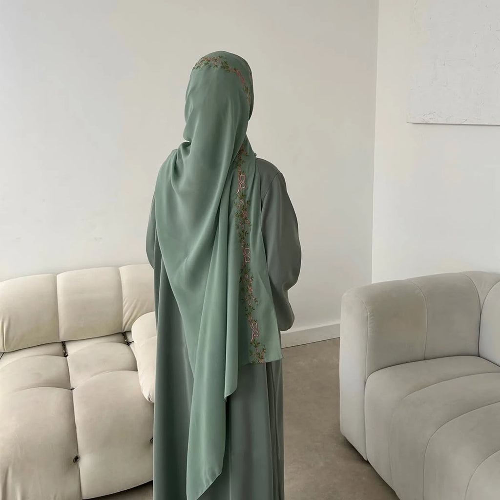 2025 Women's Dresses Embroidery Luxury Abaya Dubai Womens Clothing Front Open Abaya and Hijab 2 Piece Set Islamic Clothing