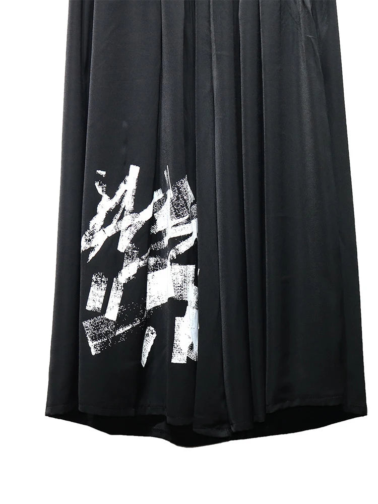 [EAM] High Elastic Waist Black Pattern Printed Long Wide Leg Pants New Trousers Women Fashion Tide Spring Autumn 2025 1DJ0899