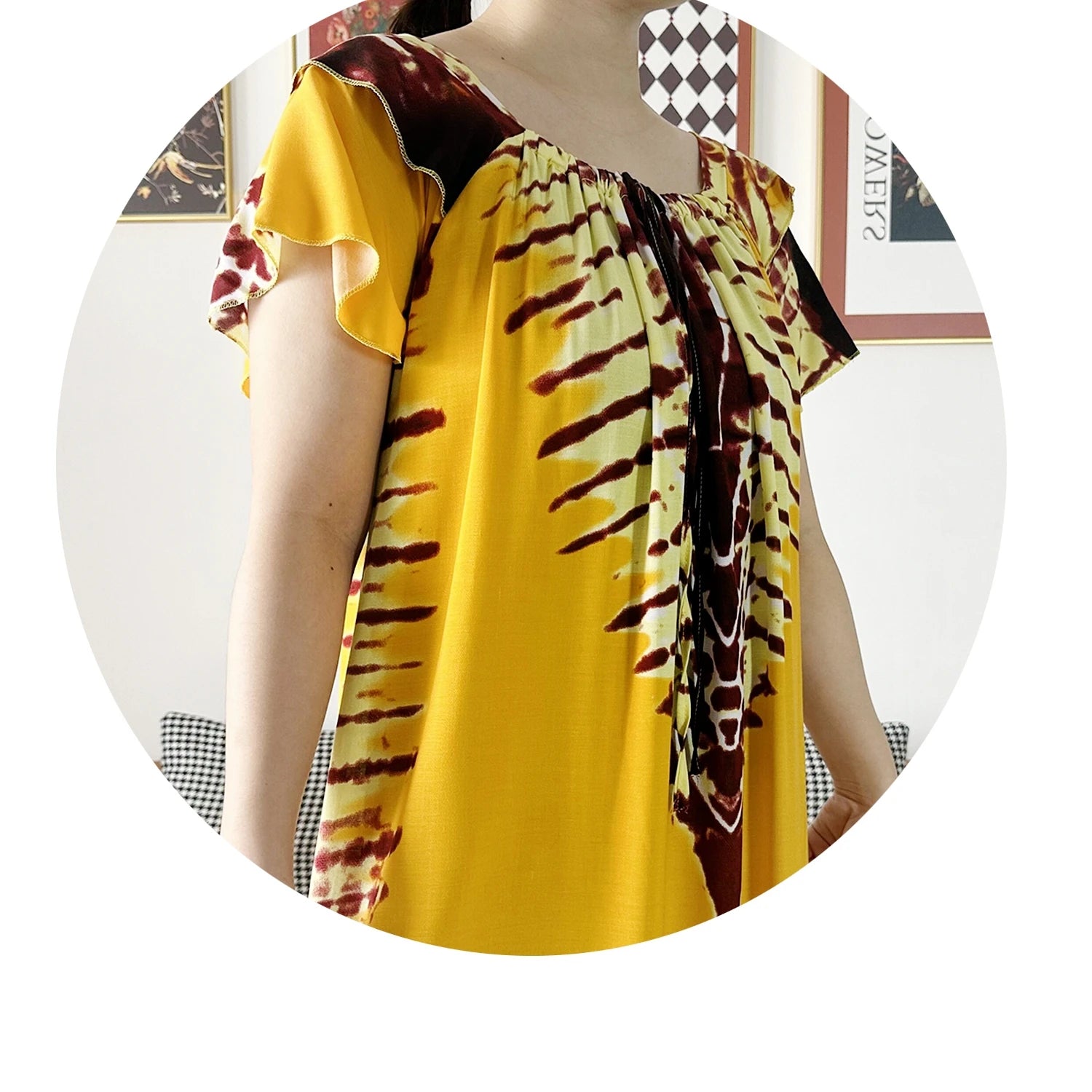 Abaya for Women  African Lady Short Sleeve Loose Dress Solid Cotton Boat-Neck Floral Boubou Maxi Islam Women African Clothes
