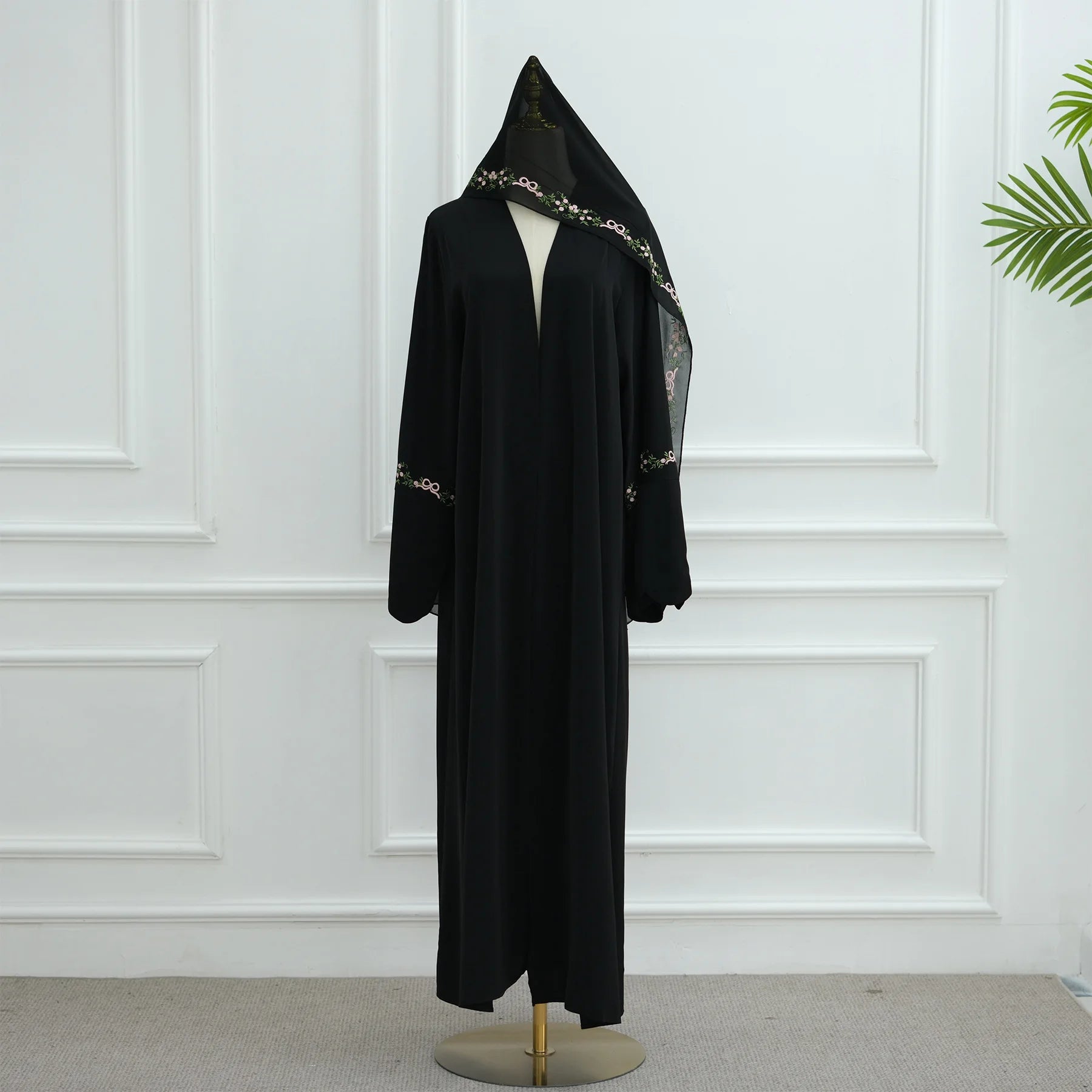 2025 Women's Dresses Embroidery Luxury Abaya Dubai Womens Clothing Front Open Abaya and Hijab 2 Piece Set Islamic Clothing