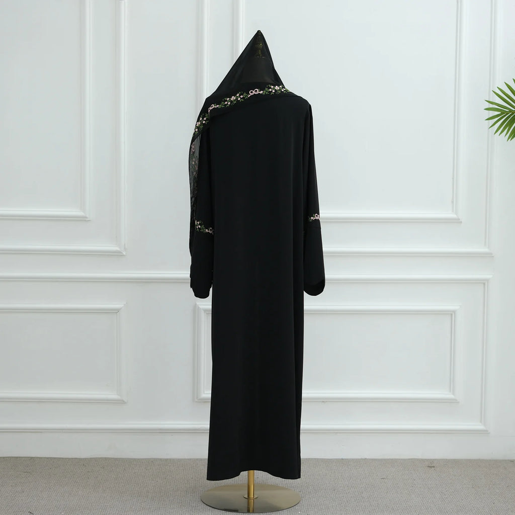 2025 Women's Dresses Embroidery Luxury Abaya Dubai Womens Clothing Front Open Abaya and Hijab 2 Piece Set Islamic Clothing