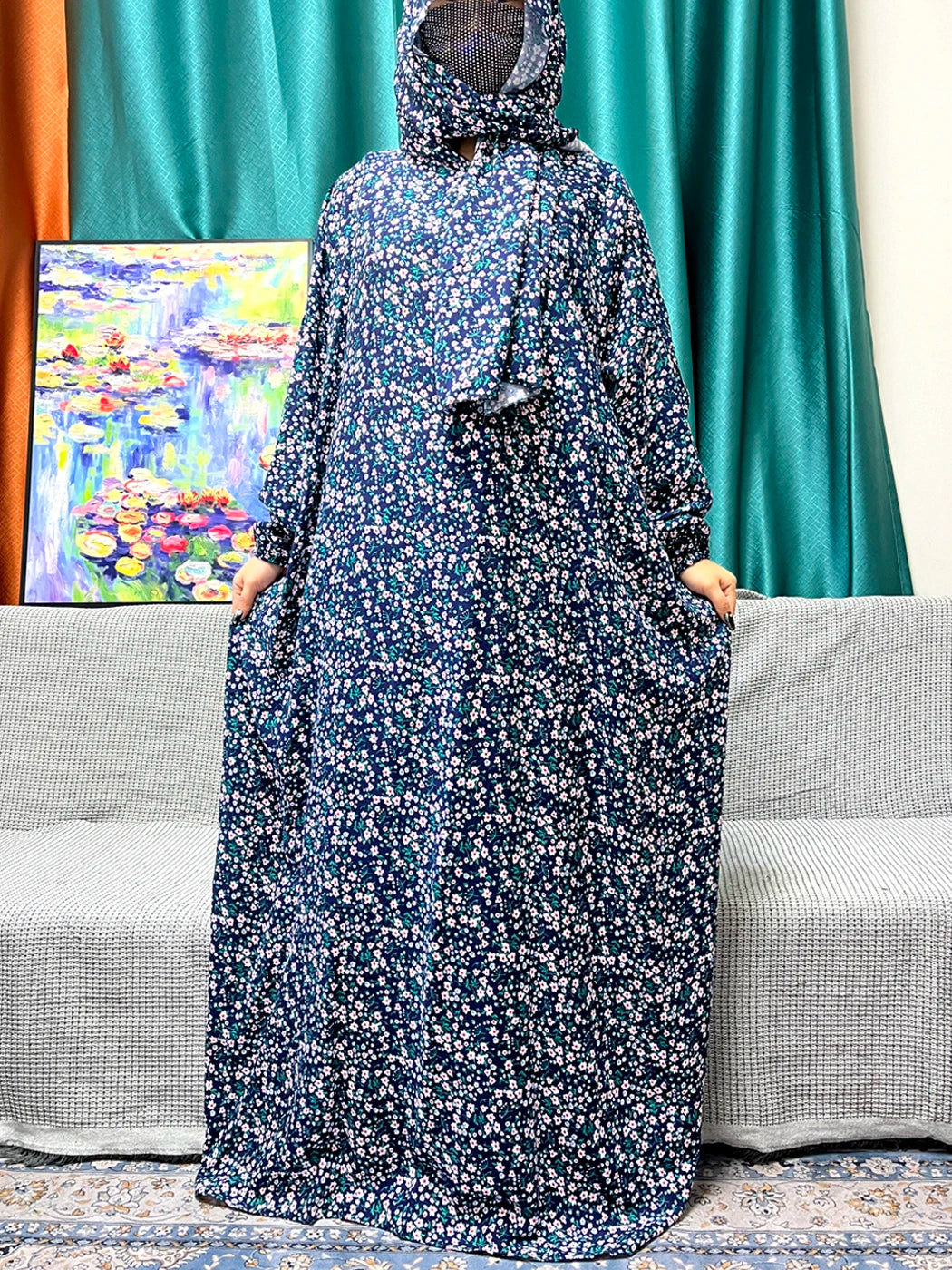 Abayas For Women Dubai Traditional Festival Ramadan Floral Cotton Prayer Garment African Nigeria Clothes Connect Hijab Turban