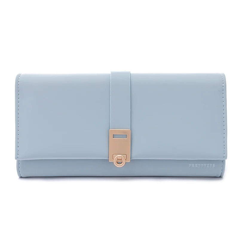 Autumn and winter new wallet women's long South Korea and South Korea small fresh PU leather solid color three fold bag simple s
