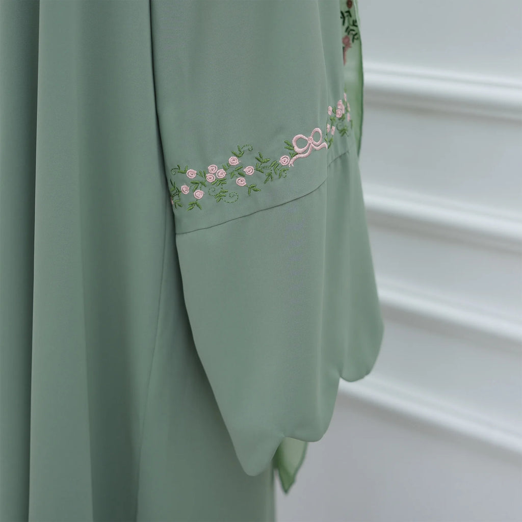 2025 Women's Dresses Embroidery Luxury Abaya Dubai Womens Clothing Front Open Abaya and Hijab 2 Piece Set Islamic Clothing